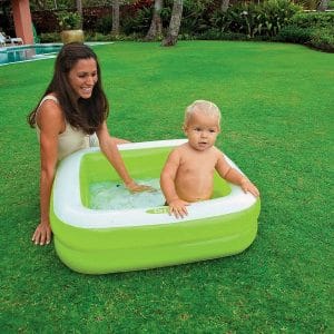 Baby Pool cum Bath Tub Square Shaped Inflatable 34" by 34"  (Green) - Intex