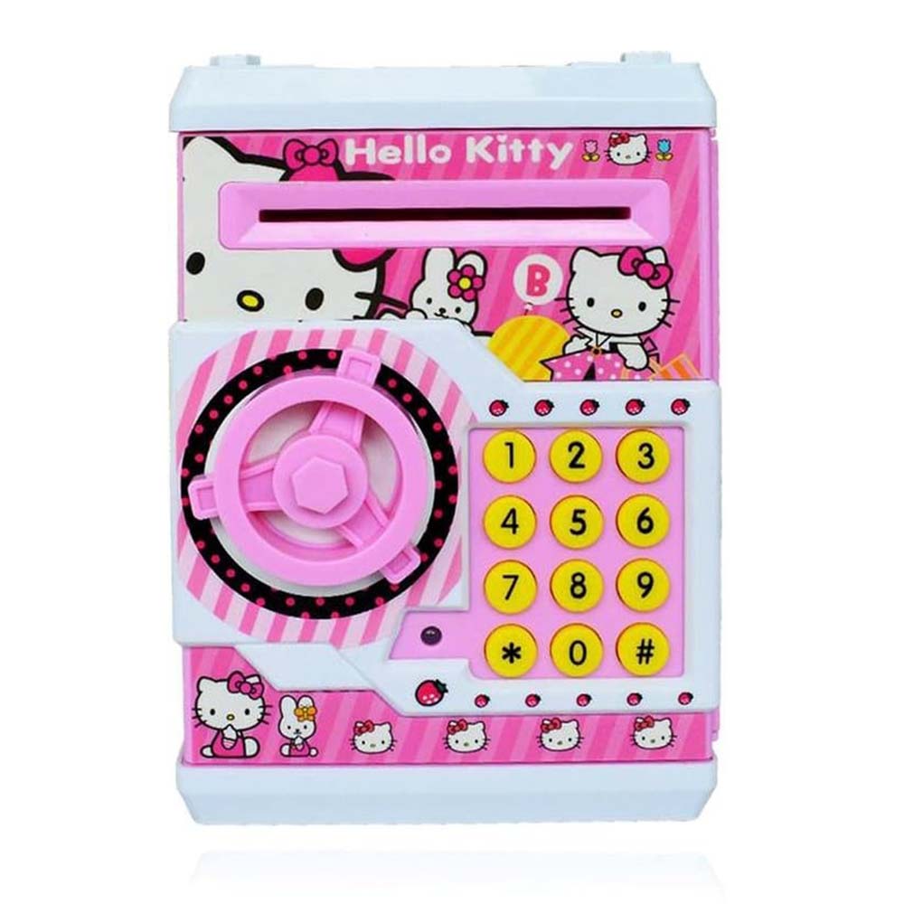 Hello kitty ATM Safe and Kids Piggy Bank With Changeable Secret Code Lock, Electronic Sound, Flashing Lights & Alert Sound- Automatic Pull In Paper Notes Like ATM Coin Bank 002