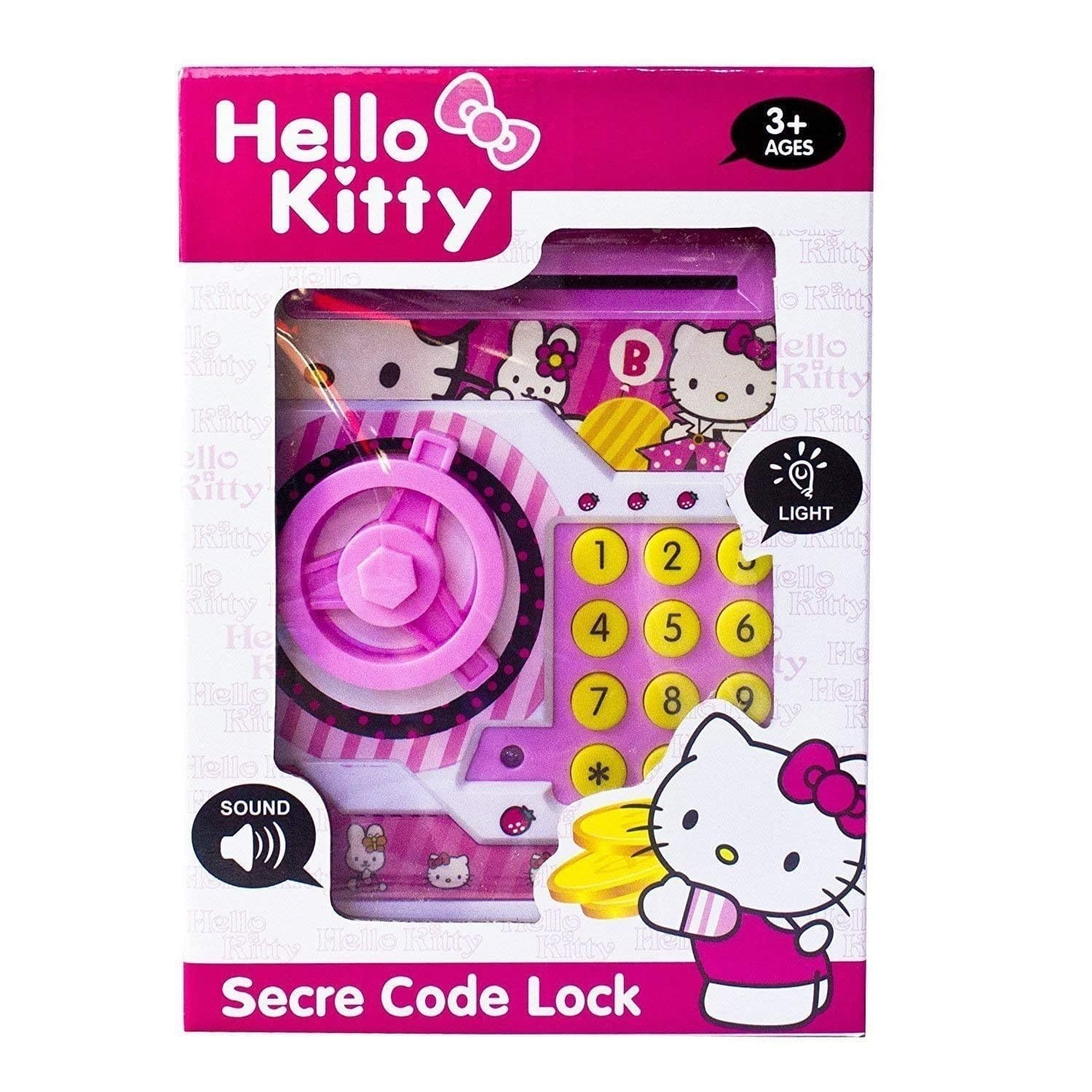 Hello kitty ATM Safe and Kids Piggy Bank With Changeable Secret Code Lock, Electronic Sound, Flashing Lights & Alert Sound- Automatic Pull In Paper Notes Like ATM Coin Bank